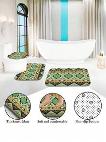 1pc/4pcs Boho Style Bathroom Decor Set: Waterproof Shower Curtain With 12 Hooks, Non-Slip Bath Mat, U-Shaped Toilet Mat, And Round Toilet Seat Cover, Multi-Functional Bathroom Accessory Set Back To School