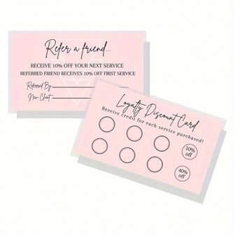 48 piezas Tarjetas de recomendación comercial y lealtad con descuento de 3.5 X 2 pulgadas, diseño en rosa pastel, de vuelta a la escuela, útiles escolares