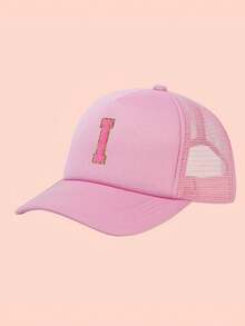 1pc Adjustable A-Z Letter Mesh Baseball Cap, Custom Children Outdoor Sun Shading & Ion Solid Color Snapback Hat For Boys And Girls - Pink - View 18