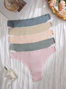 5pcs/Pack Women's Sexy Seamless Bikini Briefs, Comfortable Low-Waist Panties - Multicolor - View 5