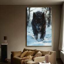 Framed Room Decor  Black Wolf Snowscape Canvas Print,  Wild Animal Wall Art For Home, Office, Living Room, Bathroom, Hotel Decor - Framed(框架) - 查看 3