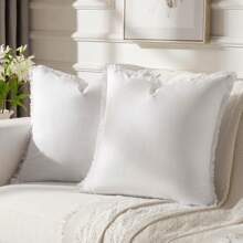 1pc Plain Cushion Cover Without Filler, With Tassel Velvet Pillowcase For Sofa, Home Decoration