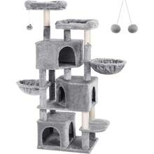 Cat Tree, Tall Cat Tower, 2 Caves, Light Grey - Light Grey - View 1