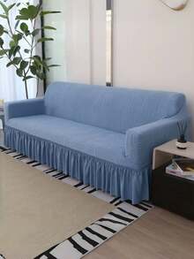 1pc Blue Jacquard Velvet Sofa Cover, With Elastic Edging, Made Of Polyester Fiber Fabric, Suitable For Living Room And Home Use, Modern Minimalist Design - Blue - View 6