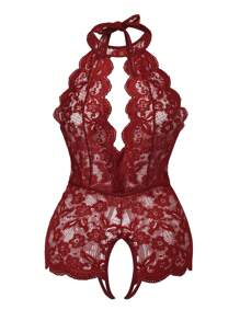 Plus Size Women Lace Hollow Sexy Bodysuit