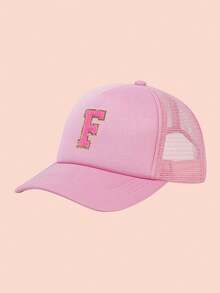 1pc Adjustable A-Z Letter Mesh Baseball Cap, Custom Children Outdoor Sun Shading & Ion Solid Color Snapback Hat For Boys And Girls - Pink - View 12