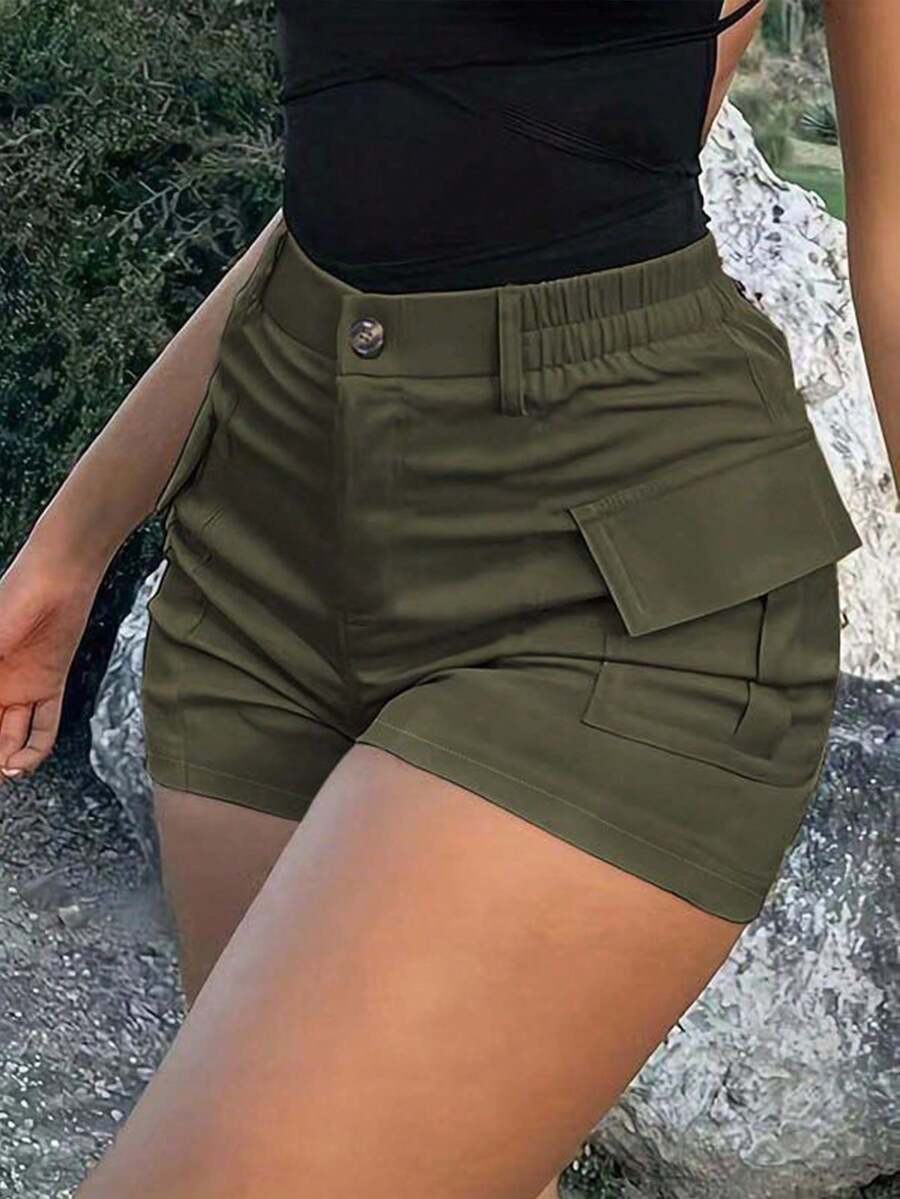 大码女式夏季服装 - 辣妹风格纯色高腰短款休闲海滩度假户外运动工装裤，直筒裤，适合日常休闲、通勤、户外度假