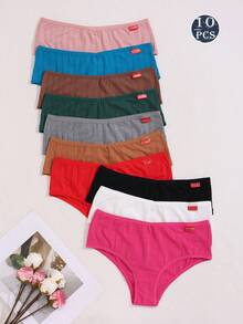 10pcs Women Multicolor Ribbed Seamless Hipster Panties, Brazilian Style Sports Casual Stretch Underwear - Multicolor - View 3