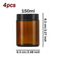 4pcs Tea-Color Lidded Glass Jars, Face Mask Containers, Cosmetic Packaging Bottles, Ointment Jars, High Quality Thick Glass Refillable Bottles Suitable For Creams, Face Masks, Candles Etc., Portable Accessories Storage