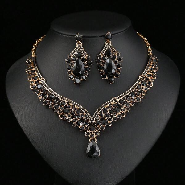 3pcs Set Women Bridal Necklace Earrings Jewelry Set, Elegant Wedding Party Accessories, Holiday Gift