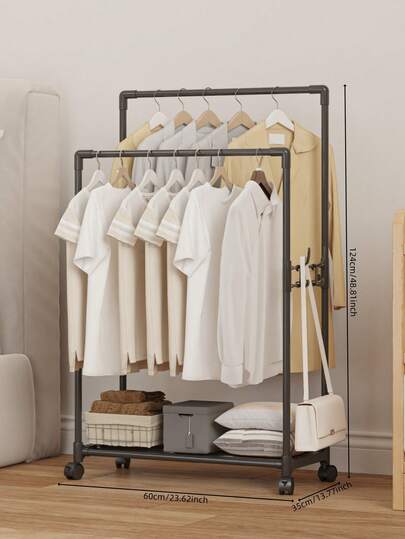 1 pièce Cintres portables avec roulettes, Étagère de rangement de vêtements pour chambre, Support de vêtements mobile sur pied pour séchage dans le salon et la buanderie