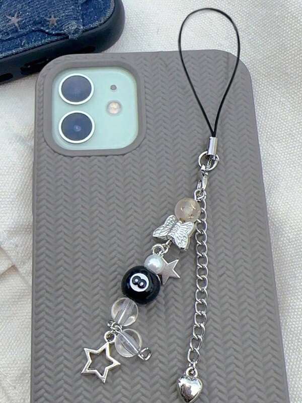 1pc Y2K Black 8 Shape Ball Mobile Phone Chain Classic Style Delicate Design High-End Pendant Couple Mobile Phone Bag Gift