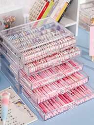 ארגונית שולחן כתיבה בעלת קיבולת גדולה 1 יחידה - מחזיק עטים בסגנון מגירות פלסטיק שקוף, מתאים לעטים, עפרונות וטושים - מעמד לעפרונות סטודנטים יצירתיים - קופסא לאחסון סרטי מכתבים - אביזר משרדי רב תכליתי ומסודר