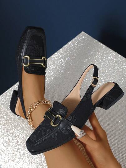 Autumn/Winter New Metal Chain Square Toe Open-Back Sandals For Women