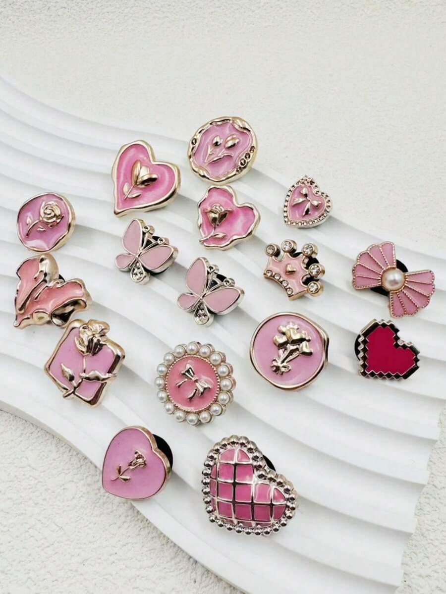 16pcs White Pearl Flower, Butterfly, Heart Shaped Shoe Decorations, Suitable For Shoe Accessories, Wristbands, Slippers, DIY - Multicolor - View 1