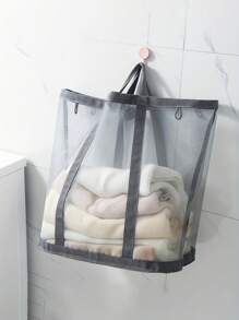 2pcs/1pc Casual Style Nylon Mesh Laundry Basket With Handle, Retractable Shape, Foldable And Wall-Mounted, Suitable For Various Room Types, Unlined - Dirty Clothes Storage Organizer