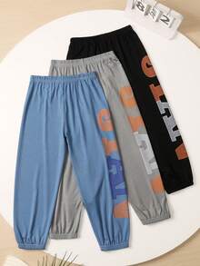 3Pcs Boys Casual Slim Fit Tapered Leg Pants For Daily Wear, Lightweight Summer Pants Suitable For Ages 4-12 - Multicolor - View 2