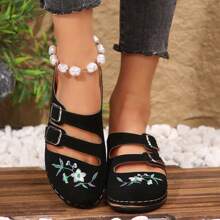 Women's Embroidered Platform Thick Bottom Wedge Heeled Hollow Out Casual Sandals