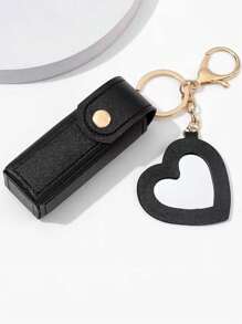 4pcs/Set Lipstick Holder With Heart-Shaped Mirror, Useful For Women Makeup, Key Chain. Heart-Shaped Mirror Decorated Lipstick Case, Multi-Color Women Makeup Bag, Heart-Shaped And Bag Decor Fashion Keychain Pendant, Wallet, Purse, Bag Accessories, Storage Pouch