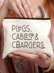 1pcsCanvas Charger Storage Bag - Low Allergen, Non-Waterproof Electronics Accessory Case - Unisex Travel Cable And USB Organizer Pouch School College Electronic Bag Power Bank Portable Charger Charger Case Headphone Case Cable Bag Cable Organizer Zipper Direction Random