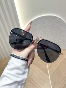 1 件装金属朋克经典超大飞行员镜框时尚眼镜适合节日礼物户外旅行露营沙滩配饰 - 灰色 - 查看 2