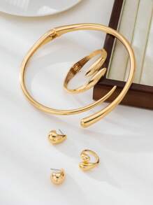 1 conjunto de pulseira de metal geométrica de alta qualidade, anel, colar, brincos, joias para mulheres, presente para namorada, adequado para festivais, festas, encontros