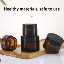 4pcs Tea-Color Lidded Glass Jars, Face Mask Containers, Cosmetic Packaging Bottles, Ointment Jars, High Quality Thick Glass Refillable Bottles Suitable For Creams, Face Masks, Candles Etc., Portable Accessories Storage