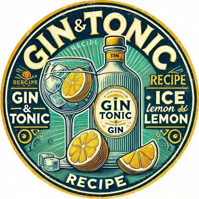 1 件复古“Cheers Gin Tonic”20.32x20.32 厘米圆形金属标牌 - 带有鲜艳杜松子酒和柠檬配方设计的墙壁艺术，防风防水，非常适合家庭、酒吧、咖啡厅、室内/室外装饰，非常适合房间装饰