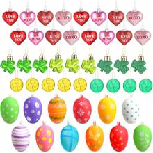 108 Pcs Easter Tree Decorations Heart Hanging Ornaments St. Patrick's Day Shamrock Easter Egg Hanging Ornaments Heart Clover Baubles Egg Decoration For Holiday Party Favor (Classic)