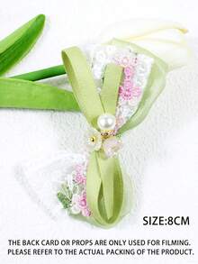 2pcs Girls Green Bowknot Lace Flower Pearl Hair Clips, Cute Adorable Bottom Clip For Spring/Summer, Versatile Daily Use - Multicolor - View 4