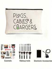 1pcsCanvas Charger Storage Bag - Low Allergen, Non-Waterproof Electronics Accessory Case - Unisex Travel Cable And USB Organizer Pouch School College Electronic Bag Power Bank Portable Charger Charger Case Headphone Case Cable Bag Cable Organizer Zipper Direction Random