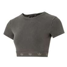 Adidas Originals RIB SS TOP 宽松圆领T恤，日常休闲女式半袖 JD0041 - 棕灰色 - 查看 1