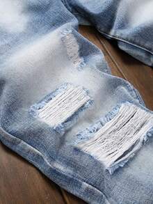 Men's Fashion Washed Elastic Distressed Denim Jeans - Light Wash - View 6