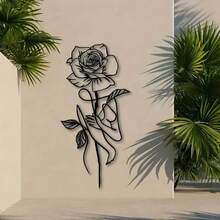 11.81-Inch Elegant Metal Rose Sculpture - Perfect Decoration For Outdoor Garden, Patio, Balcony, Living Room Wall Accent - Black - View 1