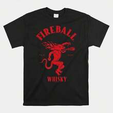 Camiseta artística con estampado de dragón rojo Fireball Whisky, cómoda y casual, top de manga corta ideal para uso diario en verano - 220g - Negro - Ver 1
