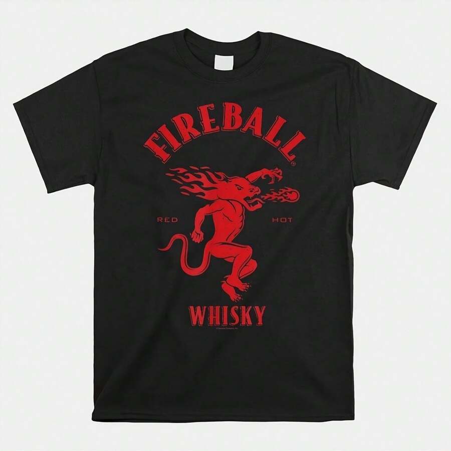 Camiseta artística con estampado de dragón rojo Fireball Whisky, cómoda y casual, top de manga corta ideal para uso diario en verano - 220g - Negro - Ver 1