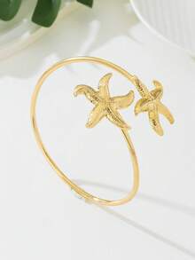 1件时尚简约铁合金海星臂环，适合海滩度假和日常佩戴 - 金色 - 查看 4