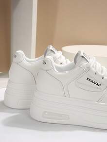 秋冬白色百搭休闲女鞋，时尚女士厚底运动鞋 - 白色 - 查看 6