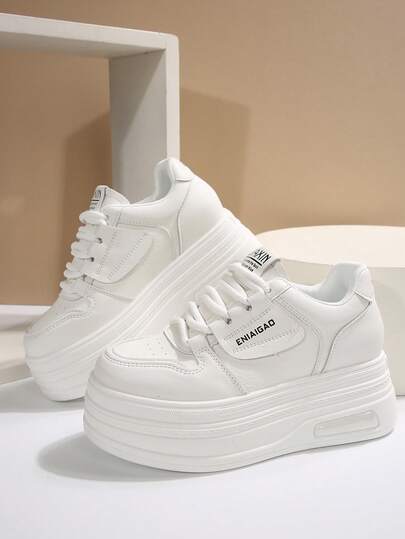 Fall/Winter White Versatile Casual Women's Shoes, Fashionable Ladies Platform Sneakers