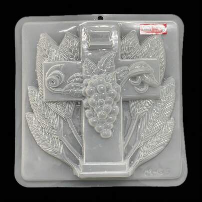 Molde de cruz con uvas y espigas de 1 cavidad. M-65 Molde ideal para hacer y trabajar, gelatina, gomitas, jabón, vela, resina, yeso, cemento, barro, entre mucho más