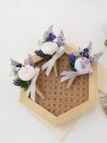 1 Pc Lavender Purple Boutonniere For Men, Groom And Best Man Boutonnieres With Artificial Flower, For Wedding Ceremony Anniversary, Formal Dinner Party, Boho Wedding(Lavender,Pink,White)