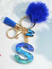 1 Móc khóa chữ cái tiếng Anh bằng nhựa Epoxy hình bầu trời đầy sao có tua rua và quả cầu lông trang trí, món quà đáng yêu cho bạn bè và các bà mẹ Phụ kiện ô tô Túi xách Ba lô cho trường học Dễ thương theo phong cách Goth Y2k - Tương phản màu xanh hoàng gia - Xem 35