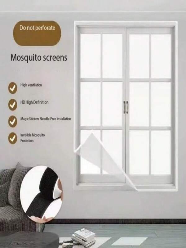 Uma tela de janela repelente de insetos e mosquitos eficiente de quatro estações de cor sólida, instalação simples, adequada para ventilação de janela de verão, prevenção eficaz de insetos e poeira na sala de estar, banheiro, quarto, sala de jantar, estilo comum, instalação manual DIY é simples, casa diária para evitar invasão de insetos, desmontagem portátil
