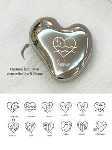 1pc Stainless Steel Small Mirror, Makeup Mirror Supports Engraving, Birthday, Flower, Zodiac, Cloud, Heart Design, Compact And Portable,Multi-Functional,Ornamental,Letter,Solid Color,Exquisite,Stylish,Vintage,Modern,Colorful,Leisure,Basics,Casual,Soft,Unique,Customized,Personalized,Custom,Ideal Gifts For Her,Girlfriend,Her,Grandparents,Family,Boyfriend,Friends,Mother's Day Gifts Women