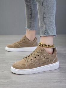 女士休闲运动鞋，时尚街头轻便滑板鞋 - 卡其色 - 查看 3