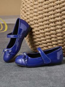 1 paio di scarpe da principessa per ragazze, punta tonda, fiocco scozzese, in morbida pelle, per la scuola e performance, scarpe da ballo alla moda e carine