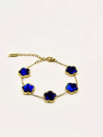 1pc Fashionable Reversible Mother-Of-Pearl Lucky Five-Leaf Stainless Steel Bracelet