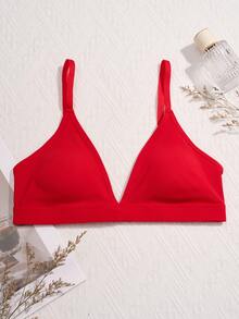 女士红色三角杯性感舒适泳装文胸，可拆卸垫，可调节肩带，女士内衣，适合夏季海滩 - 玫紅色 - 查看 5