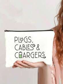 1pcsCanvas Charger Storage Bag - Low Allergen, Non-Waterproof Electronics Accessory Case - Unisex Travel Cable And USB Organizer Pouch School College Electronic Bag Power Bank Portable Charger Charger Case Headphone Case Cable Bag Cable Organizer Zipper Direction Random