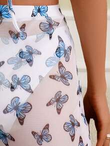 Fashionable Women Butterfly Pattern Bikini Swimsuit & Cover Up - Multicolor - View 4